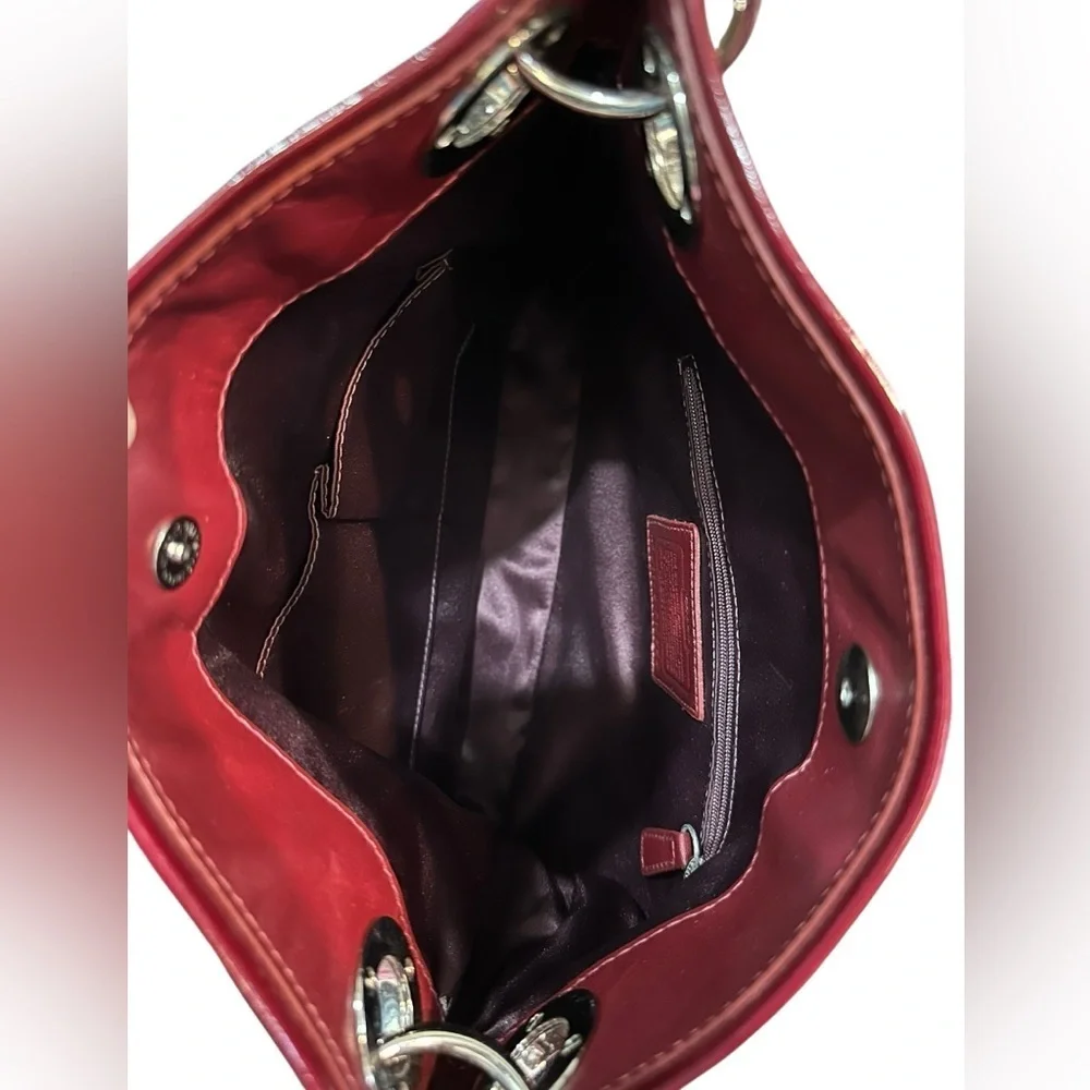 Coach Ashley Red/Merlot Hippie Signature Patent Leather Crossbody Purse